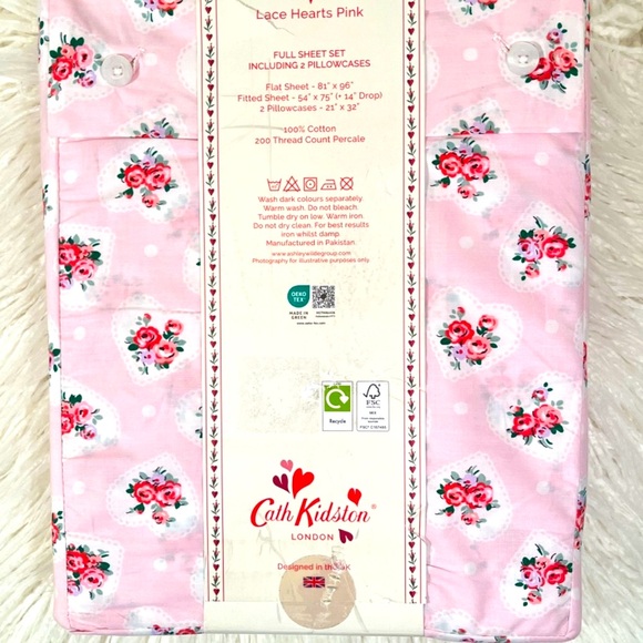 Cath Kidston "Full Sheet Set in Lace hearts on Pink" NWT - Picture 8 of 9